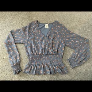 Japna - Blue Floral Cinched Blouse - Size S